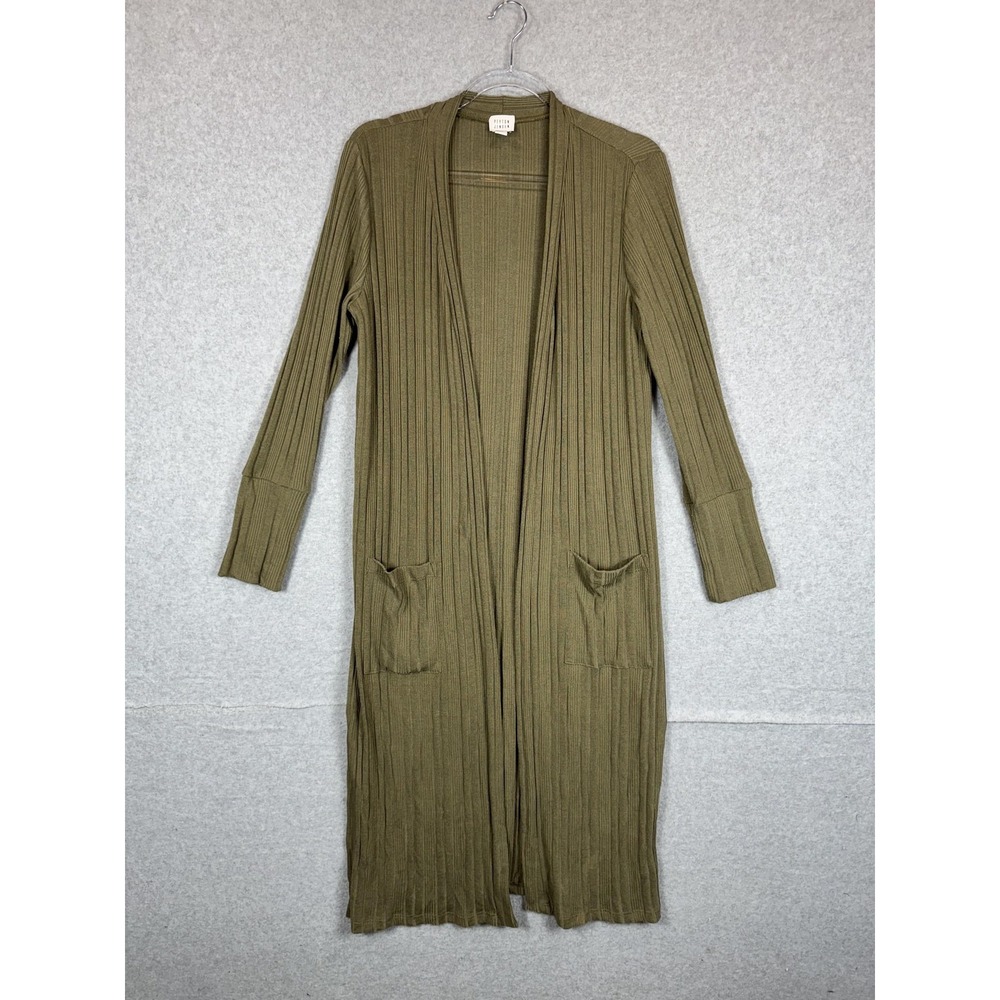 Peyton Jensen Cardigan Womens Large Ribbed Duster Pocket Long Sleeve Made in USA